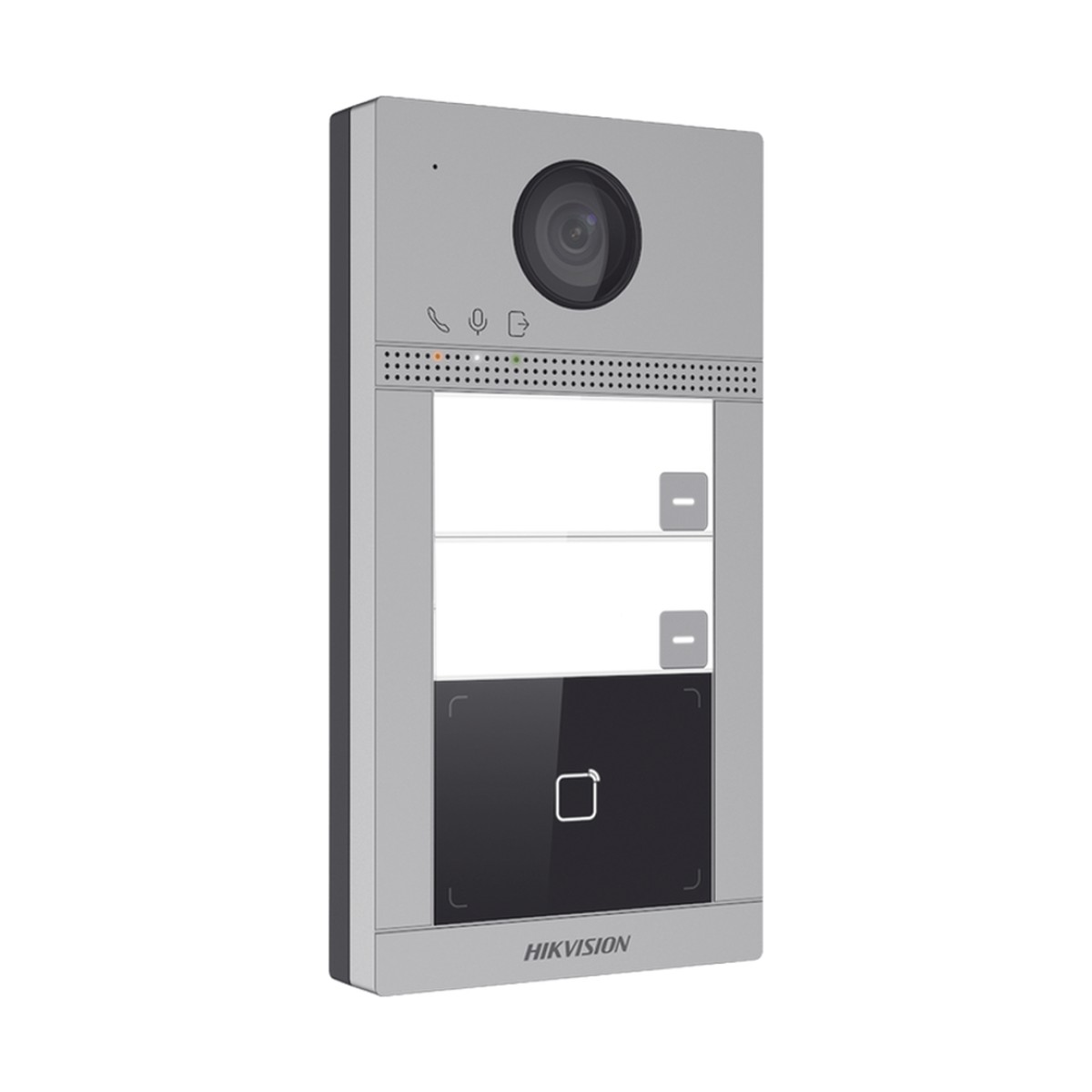 Videoportero IP 2 Megapixel / Llamada y Apertura Remota desde App Hik-Connect (requiere monitor) / PoE / Exterior IP65 + Antivandalico IK08 / 2 Departamentos / Apertura con Tarjeta / Soporta 2 Puertas y hasta 6 Monitores