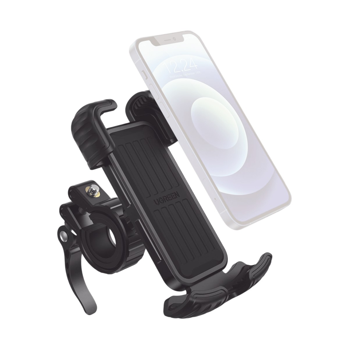 Soporte de Celular para Manillar de Motocicleta o Bicicleta / Anti Vibración / Protección de clip Antideslizante / Rotación de 360° / Bloqueo de Seguridad / Compatible con manillar de 0.6'' a 1.75'' / Soporta dispositivos de 4.6''
