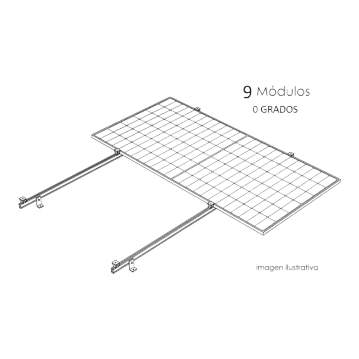 Kit Basel Sistema de Montaje Fotovoltaico Para 9 Módulos a 0° / Velocidad de Viento 170 km/h / Módulo 2.382 m x 1.134 m (7.81 ft x 3.72 ft) / Potencia 645 W