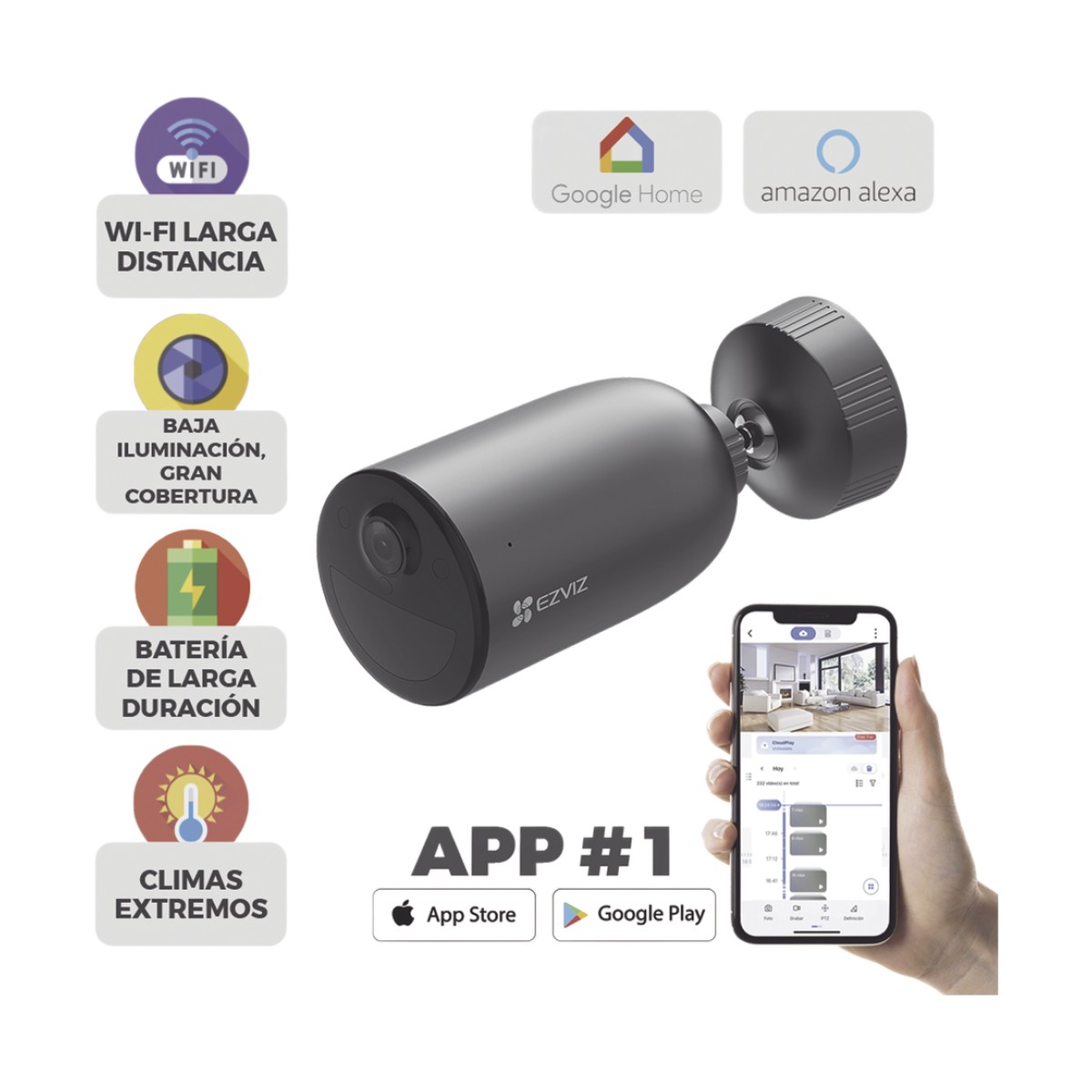 Cámara IP Inalámbrica Con Batería Recargable (Cero Cables) / 2K (3 Megapixel) / Micro SD / Detección Humana / Colores en Oscuridad / Sirena y Estrobo / 15 Mts IR / 15 Mts Luz Blanca / Exterior