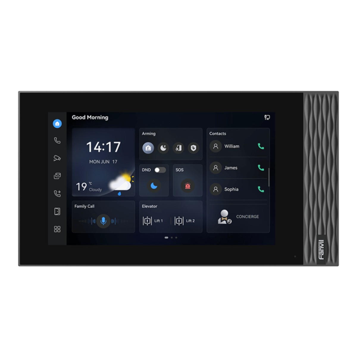 Estación Interior SIP Fanvil i554W / Pantalla Táctil 7" 1024×600 / Wi-Fi 6 / Video 1080p H.265 / 8 Entradas de Alarma / PoE / RS-485
