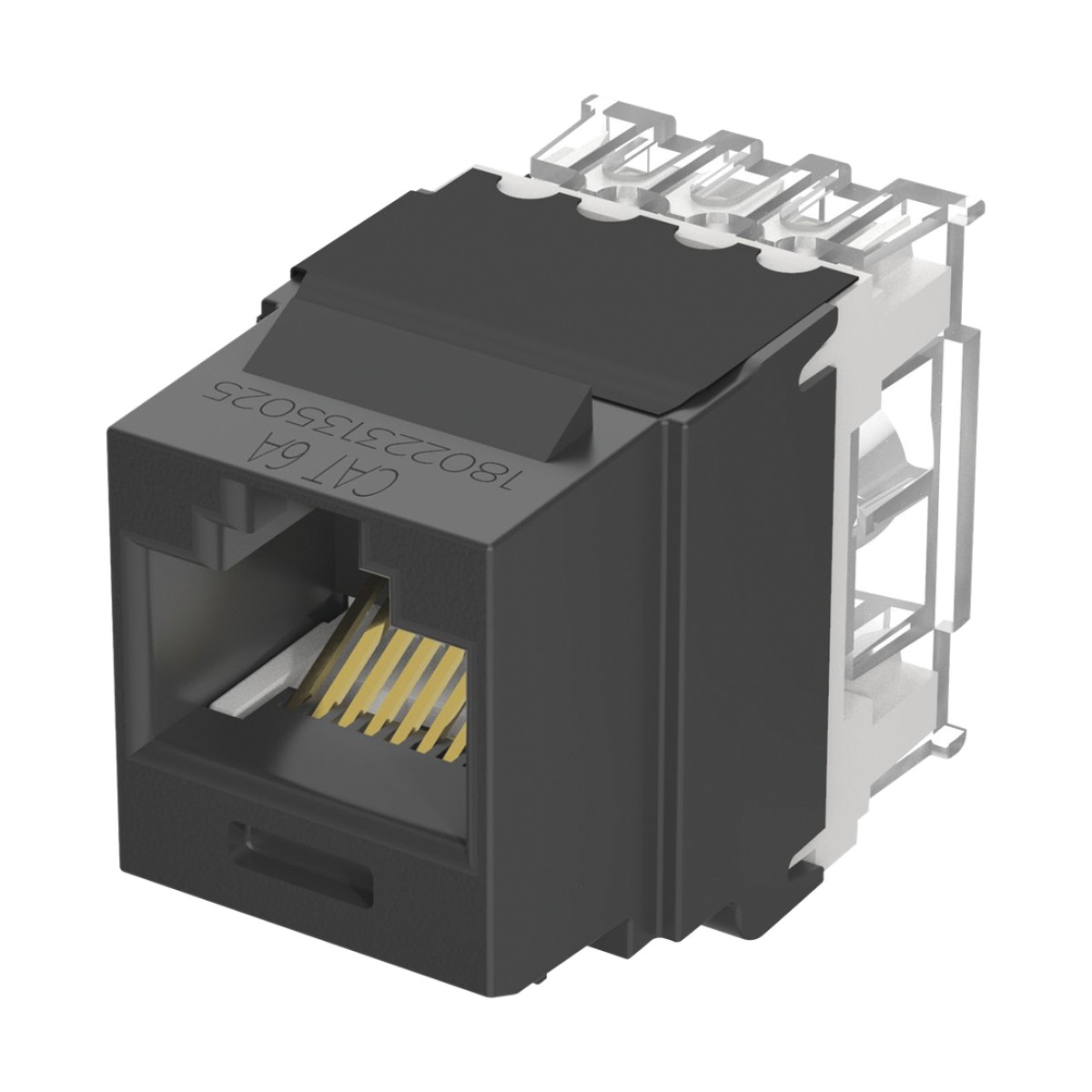 Conector Jack Estilo 110 (de Impacto), Tipo Keystone, Categoría 6A, de 8 Posiciones y 8 Cables, Color Negro