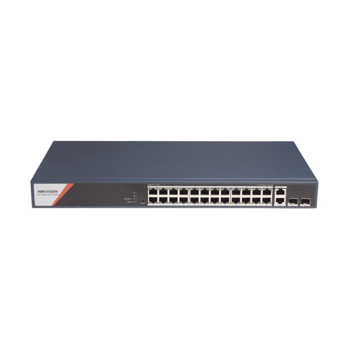 Switch Gigabit PoE+ / Industrial / Administrable / 24 Puertos 1000 Mbps PoE+ (4 Puertos PoE++ 90 W) / 2 Puertos 1000 Mbps de Uplink / 2 Puertos SFP / Configuración Nube Hik-PartnerPro / Modo Extendido hasta 300 Metros / 370 W
