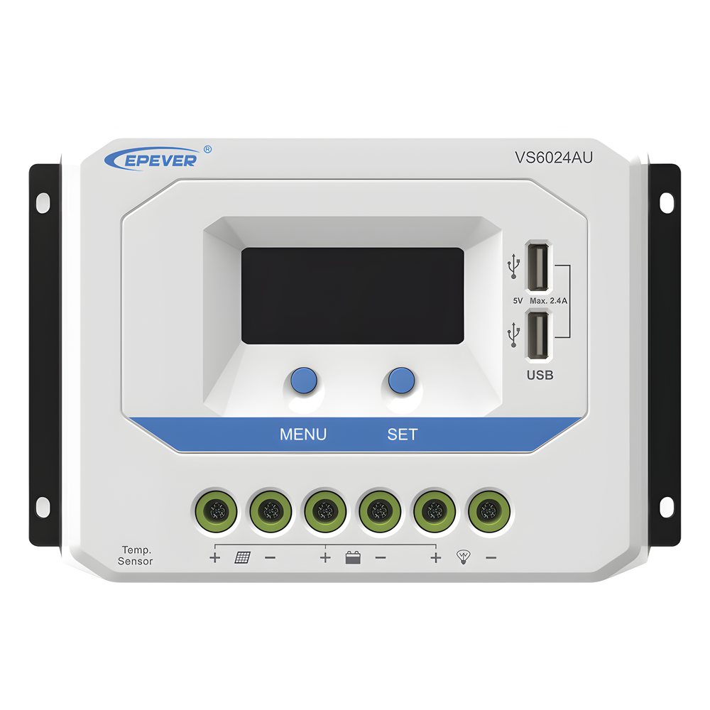Controlador Solar PWM / 60A / 12/24V / Doble USB / Pantalla LCD / Tierra Positivo Común