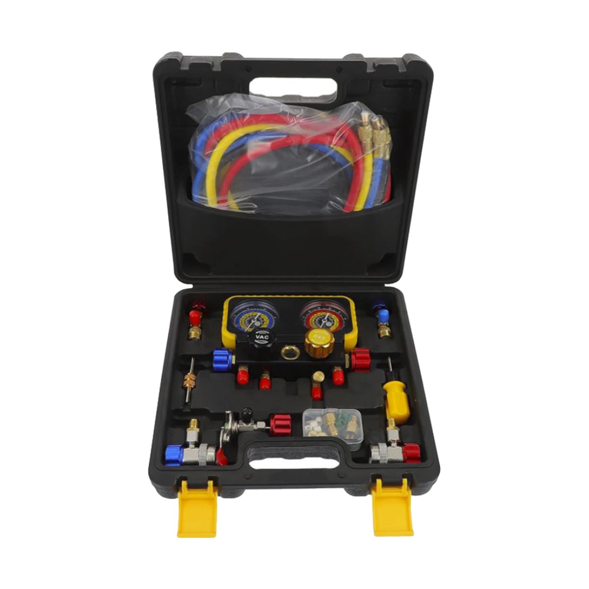 Manómetro de 4 vías con Accesorios para Gas refrigerante  R410A/ R32/ R134A/R22