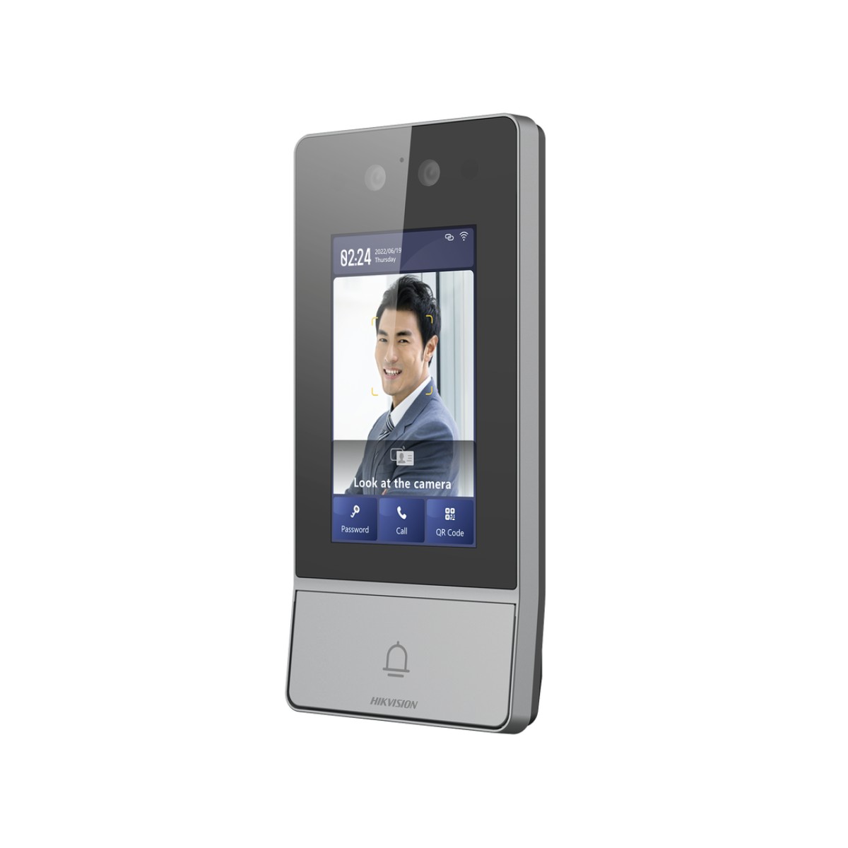 Videoportero IP 2 Megapixel / Llamada y Apertura Remota desde App Hik-Connect / Reconocimiento Facial / Panel touch 4.3"/ Exterior IP65 + Antivandalico IK08 / Botón mecanico de llamada / PoE / 1 Departamento / Apertura con Tarjeta, Codigo PIN