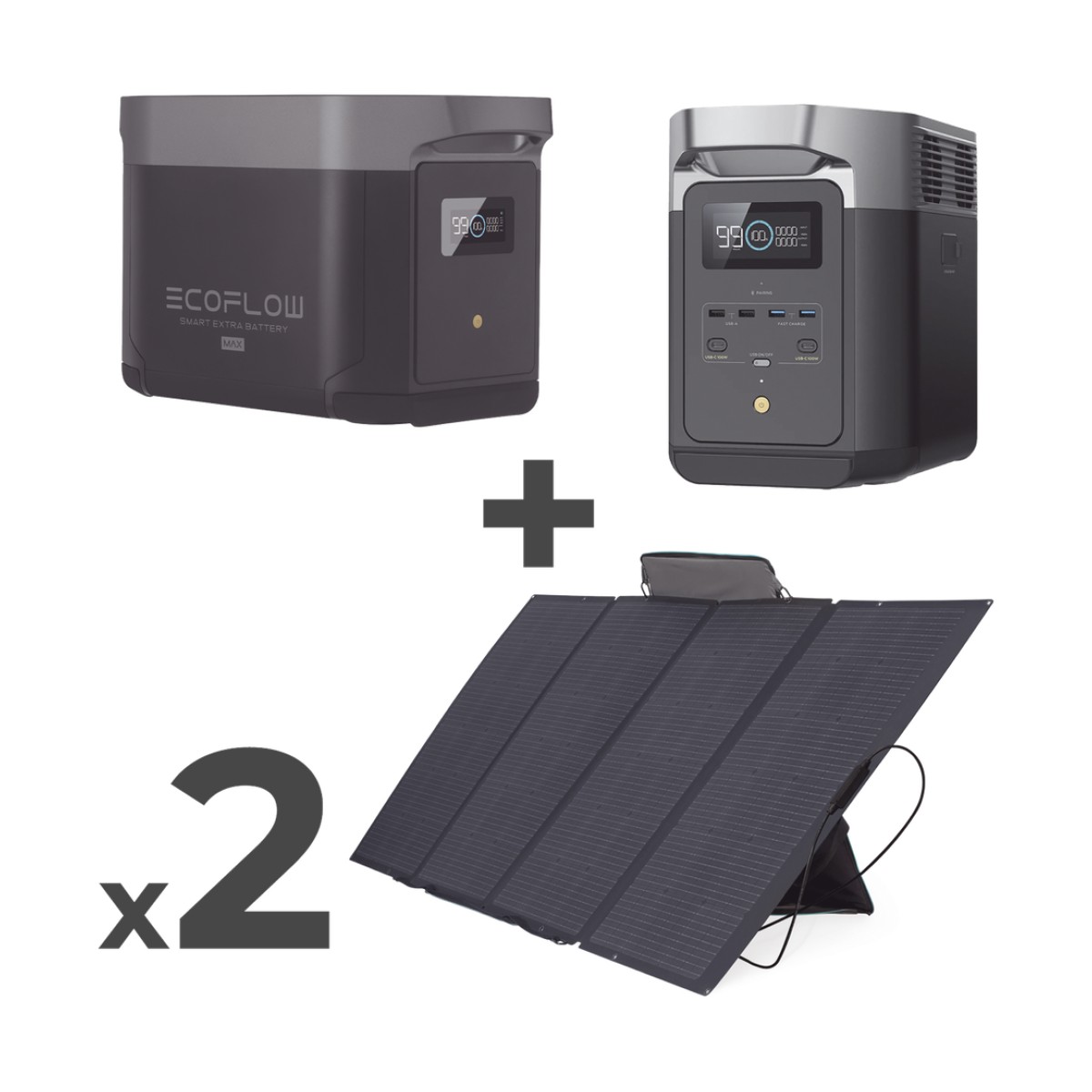 Kit de Estación de Energía Portátil 2048Wh + Batería Externa 2048Wh + 2 Paneles Solares Flexibles 400W (4096Wh, 800W Totales)