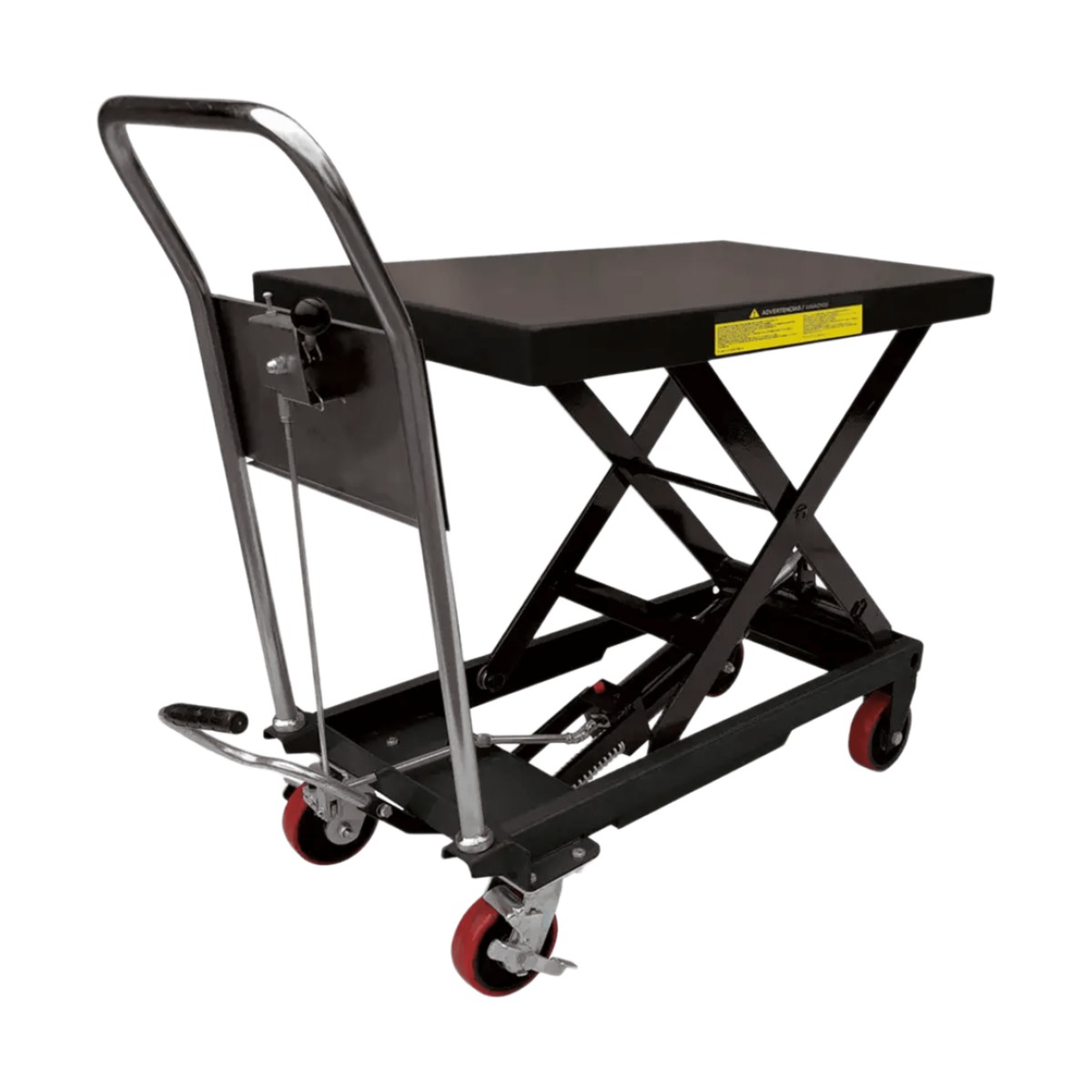 Mesa Elevadora Hidráulica / Capacidad 300 kg a 1 t / Ruedas de Poliuretano / Sistema Hidráulico con Freno / Soporte de Tijera / Ideal para Cargas Medias y Pesadas