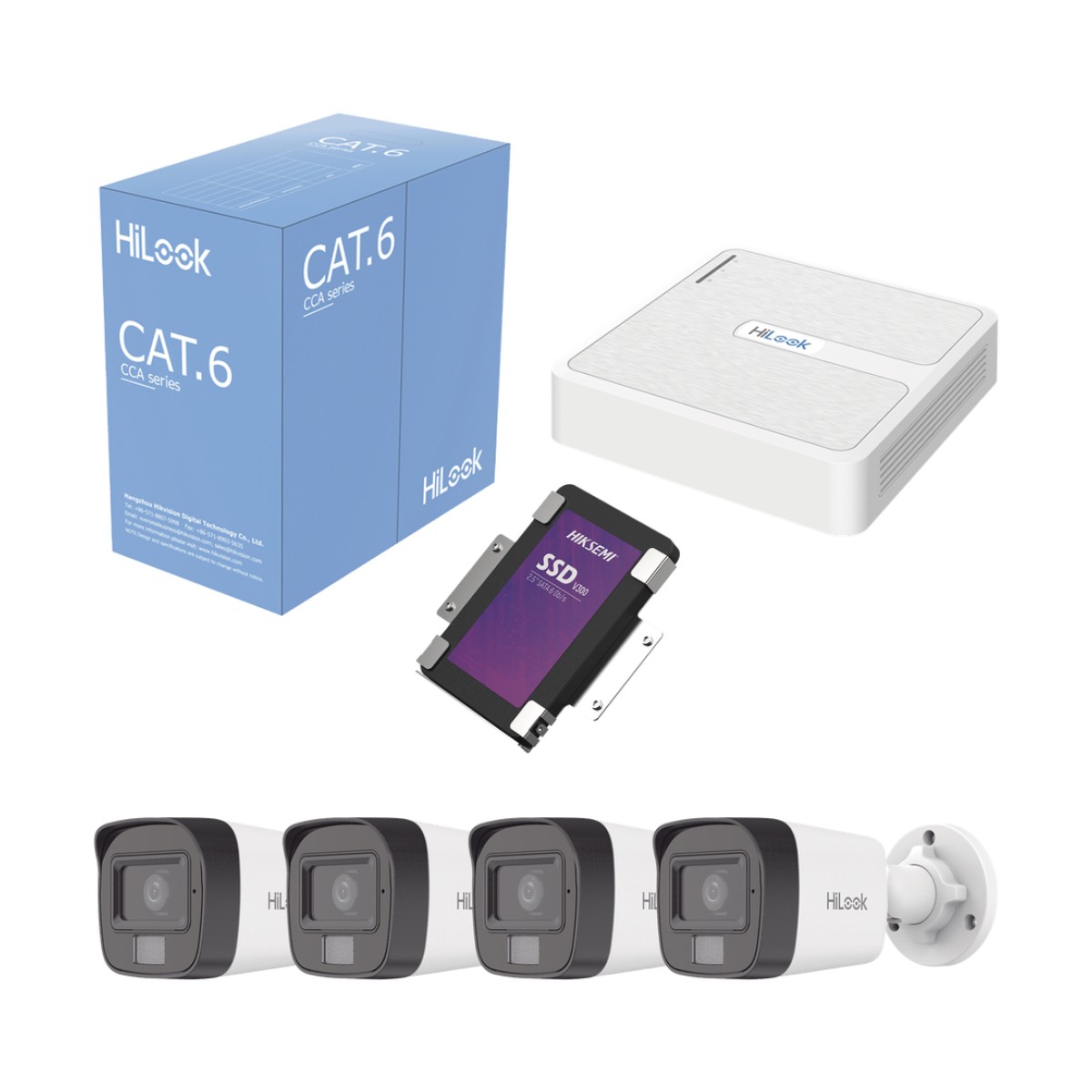 Kit IP 2 Megapixel / NVR de 8 Canales con 8 Puertos PoE / 4 Cámaras IP Bala para Exterior / Micrófono Integrado / Bobina de Cable de 305 mts / SSD 1 TB