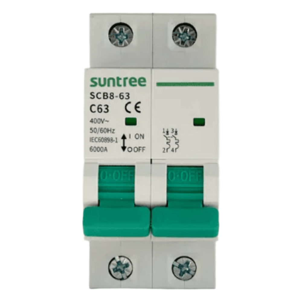 Protección Térmica/ Interruptor 2P, 16 A,  Corriente Alterna 400Vca para Aplicación Fotovoltaica Montaje Riel DIN