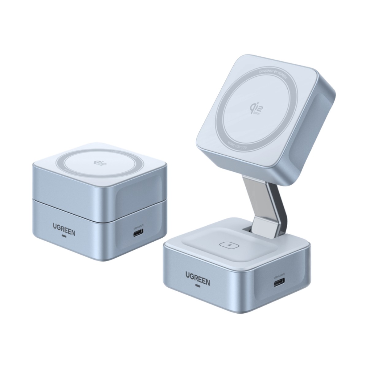 Cargador Inalámbrico Magnético 2 en 1 / 25W Qi2 Certificado / Doble Carga + USB-C 5W / Plegable Portátil / 16 Imanes 7N / Enfriamiento Inteligente