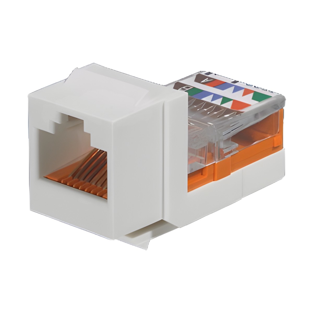 Conector Jack Estilo Leadframe, Tipo Keystone, Categoría 5e, de 8 Posiciones y 8 Cables, Color Marfil
