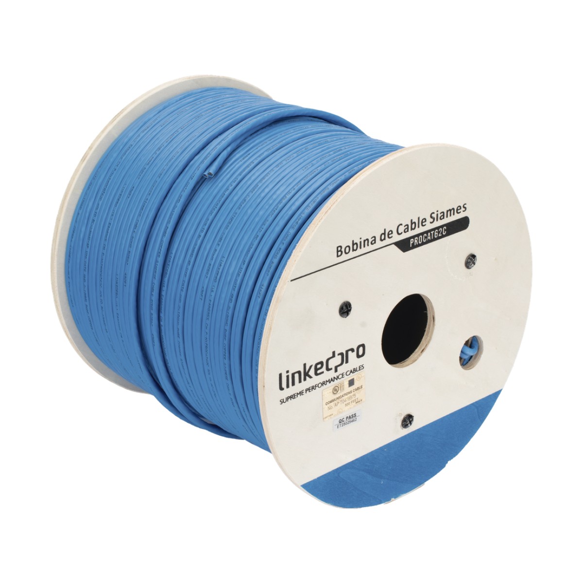 Bobina de Cable Siamés Cat6 UTP 100% Cobre + 2 Cables Gruesos (18 AWG) para Alimentar Cámaras Más Lejos / 152 Metros (500 Pies) / Instalación en Exterior / Uso Industrial para Climas Extremos