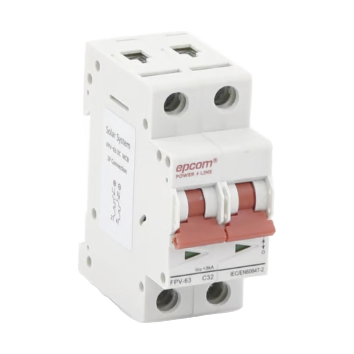Protección Térmica/ Interruptor 2P, 32A,  Corriente Directa  800 Vcc para Aplicación Fotovoltaica Montaje Riel DIN