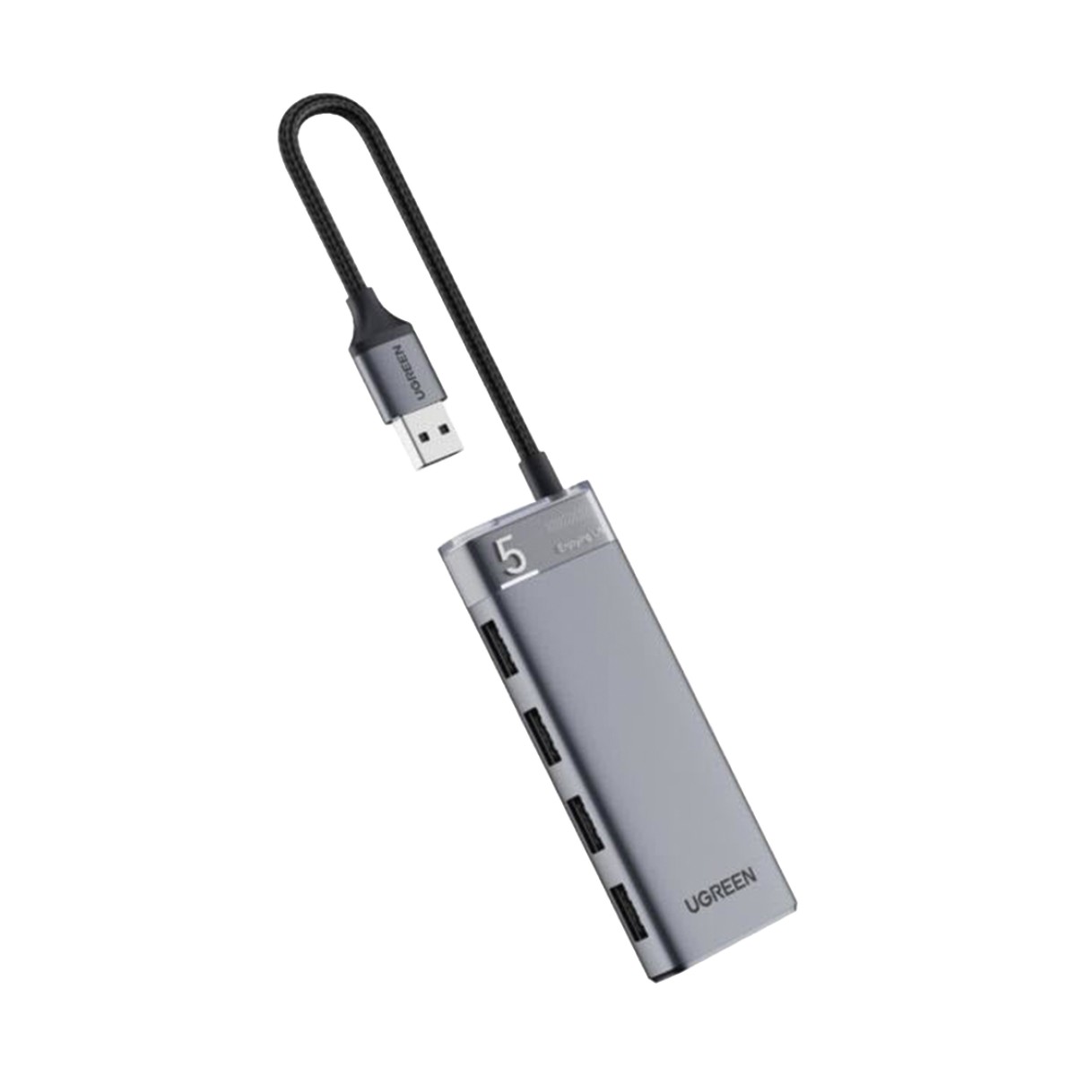 HUB USB-A 3.2 Gen1 4 EN 1 | 4 Puertos USB-A (5Gbps) | Carcasa ABS + PC | Soporta OTG | Luz Indicadora LED | Cable de Nylon Trenzado de 20cm (Mas de 20000 flexiones) | Interfaz Niquelada | Color Gris Metalizado.