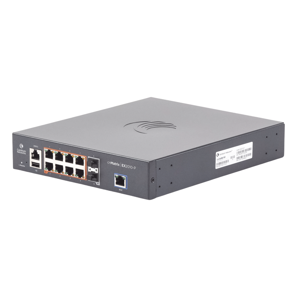 Switch cnMatrix EX2010-P capa 3 de 10 puertos(8 PoE Gigabit 802.3af/at, 2 SFP, 1 consola, 1 MNGMT, 1 USB)  administración cnMaestro On-Premises (MX-EX2010PXA-U)