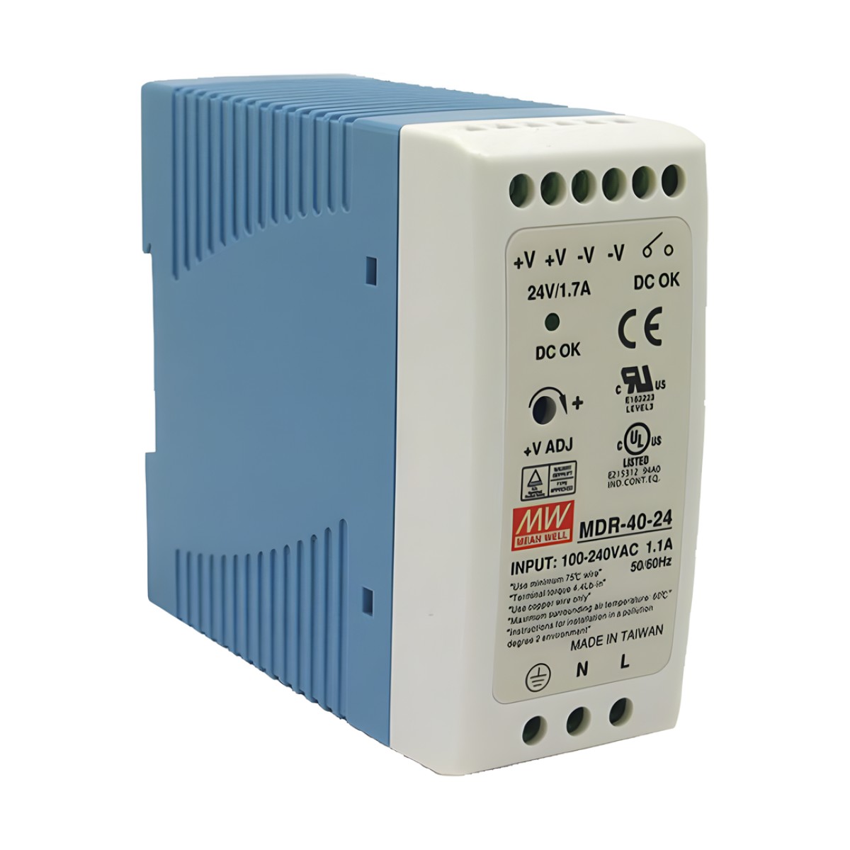 Fuente de Poder Industrial / Entrada 85-264 VCA / Salida 24 VDC 1.7 A 40 W / Riel DIN
