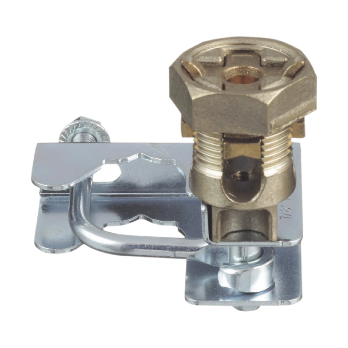 Abrazadera para Tierra Física en Base de Piso Falso, para Cables de 6 a 1/0 AWG. Para Pedestales Cuadrados de 7/8" y Circulares de 1" a 1 1/8"