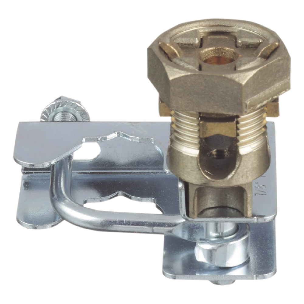 Abrazadera para Tierra Física en Base de Piso Falso, para Cables de 6 a 1/0 AWG. Para Pedestales Cuadrados de 7/8" y Circulares de 1" a 1 1/8"