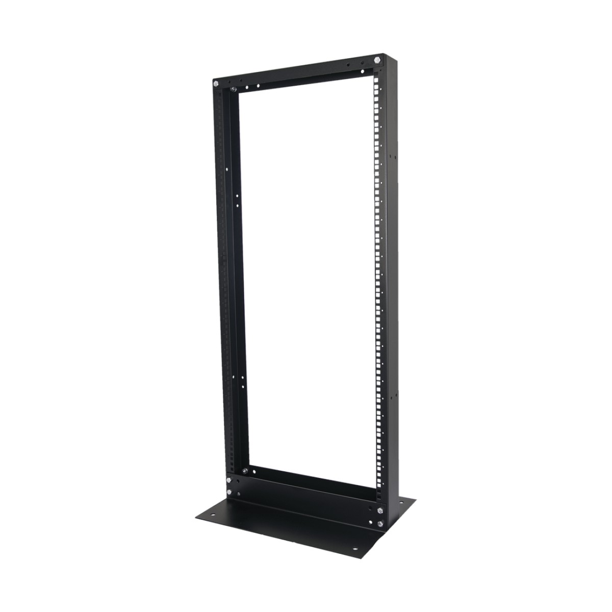 Rack de 2 Postes, Estándar 19", 24 Unidades, Fabricado en Acero, Base "L" para Anclar a Piso.