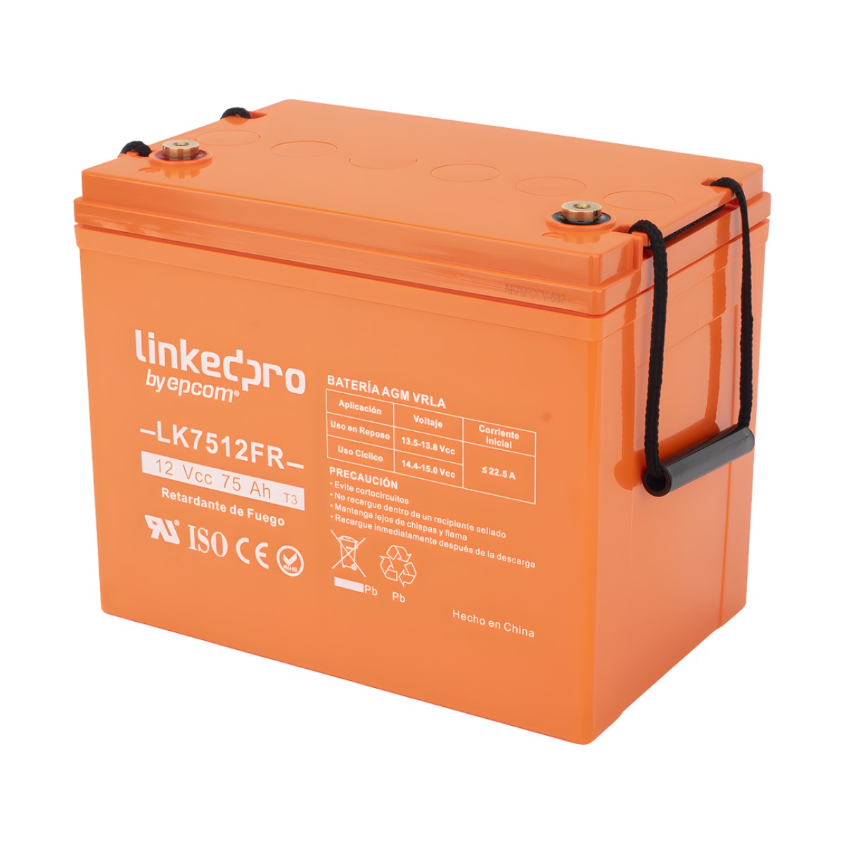 Batería de respaldo 12 V | 75 Ah | AGM | Certificada UL94-V0 Retardante a la Flama | Especial para Seguridad Electrónica | UPS  | Sistemas de Emergencia | Vida útil 5 años | Terminales T3