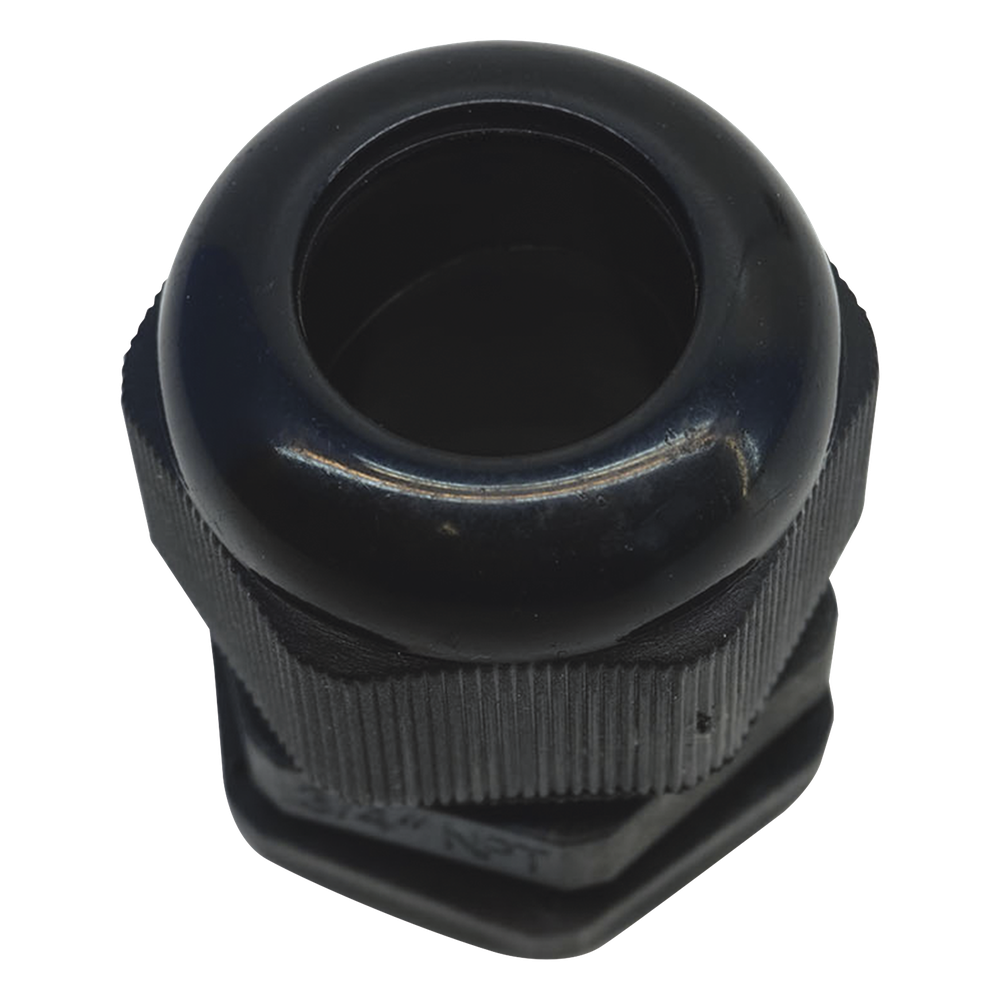 Conector Plástico Negro Tipo Glándula para Rosca NPT 3/4"