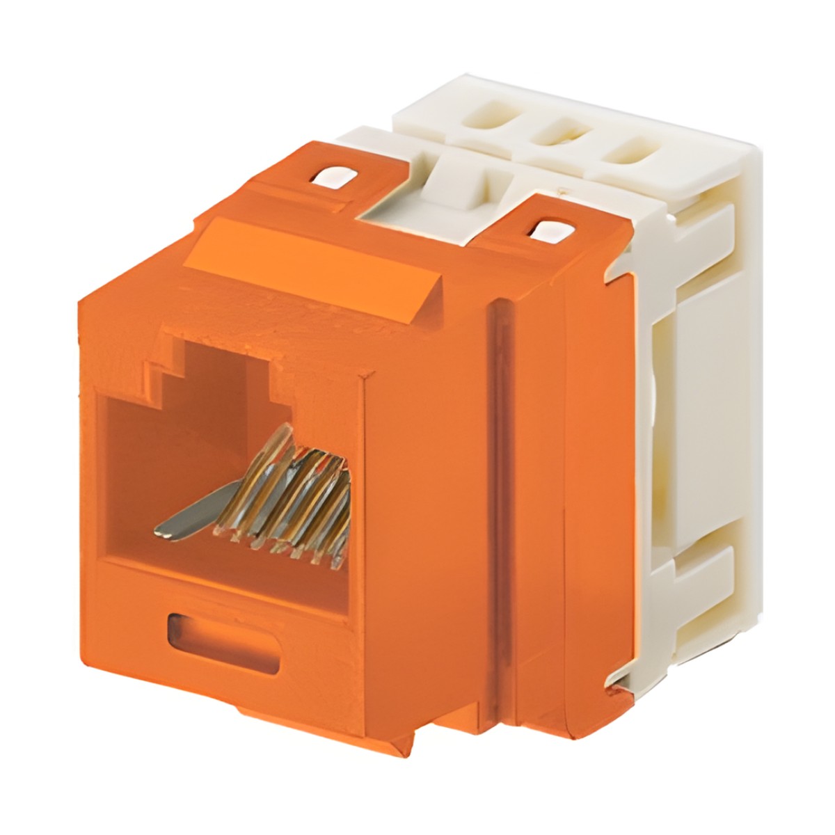 Conector Jack Estilo 110 (de Impacto), Tipo Keystone, Categoría 5e, de 8 Posiciones y 8 Cables, Color Naranja