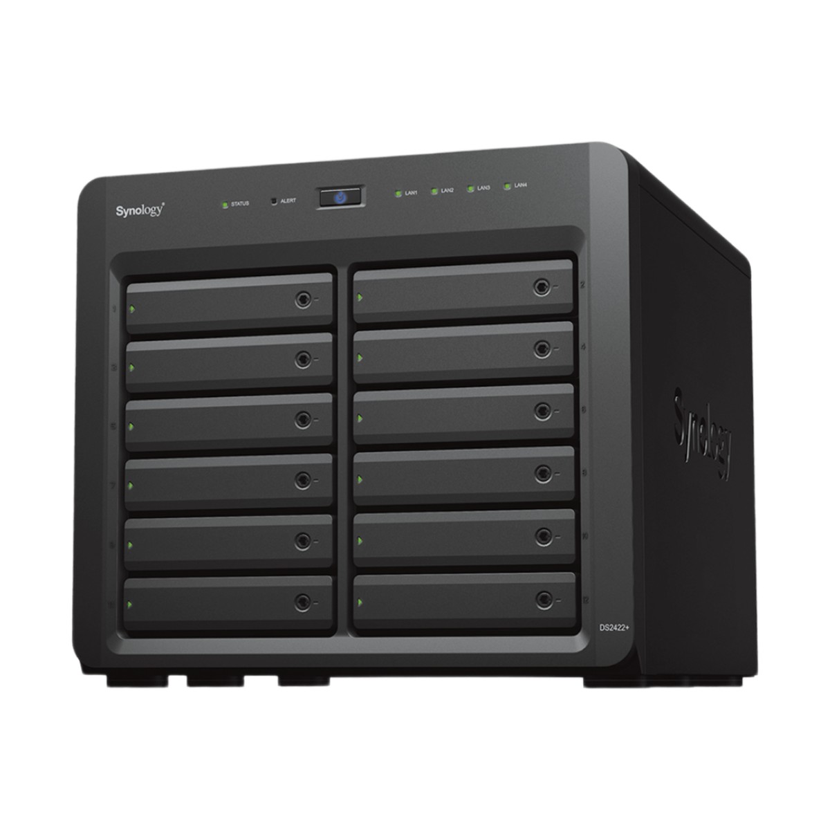 NAS Synology DiskStation DS2422+ | 12 Bahías | Expandible a 24 Bahías | Procesador AMD Ryzen Quad-Core | Hasta 32 GB DDR4 ECC | Caché NVMe SSD | Redes 10/25GbE | Compatible con Virtualización y Vigilancia.