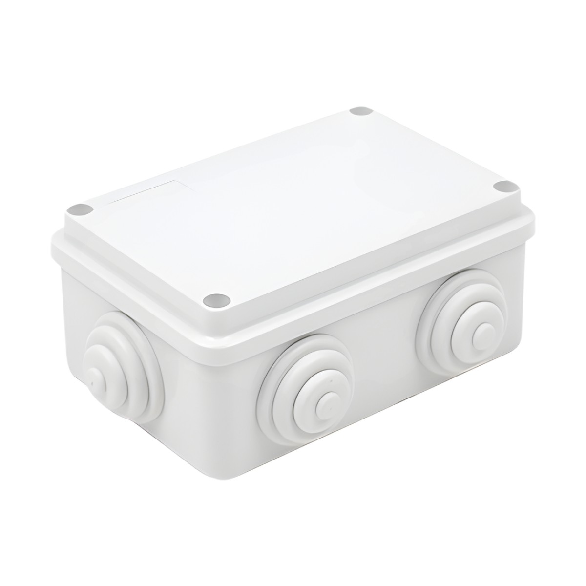 Caja Estanca de PVC Para Derivación y Conexión, 6 Entradas, Tapa Atornillada, 120x80x50 mm (Área interna), Uso Exterior IP55, Material que no Propaga el Fuego y Libre de Hálogenos