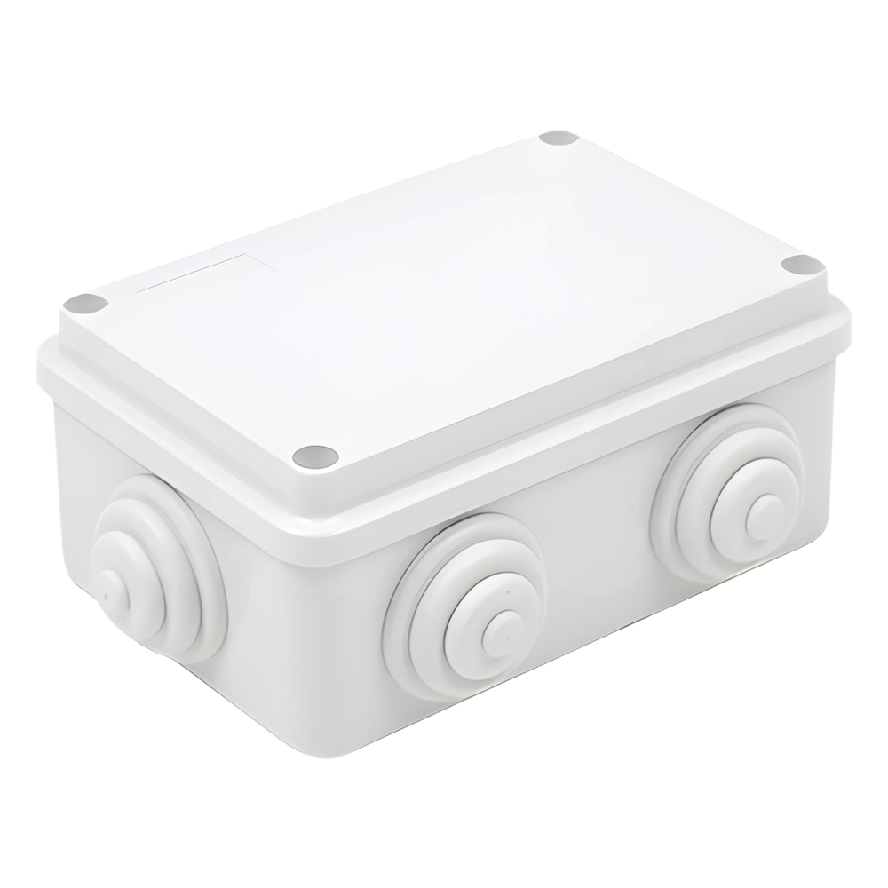 Caja Estanca de PVC Para Derivación y Conexión, 6 Entradas, Tapa Atornillada, 120x80x50 mm (Área interna), Uso Exterior IP55, Material que no Propaga el Fuego y Libre de Hálogenos