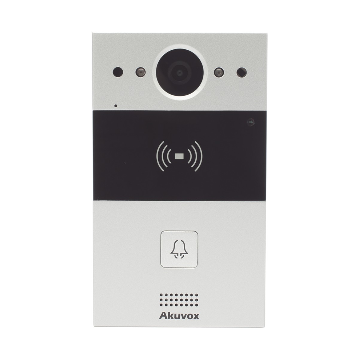 Videoportero de 1 Botón / Lector de Tarjetas MIFARE y PROX EM / Notificación a APP / 100% en la Nube / Notificación por Llamada Telefónica / SIP / ONVIF / IP65 / Cámara 2MP / Panel de Aluminio / Control de 2 Puertas