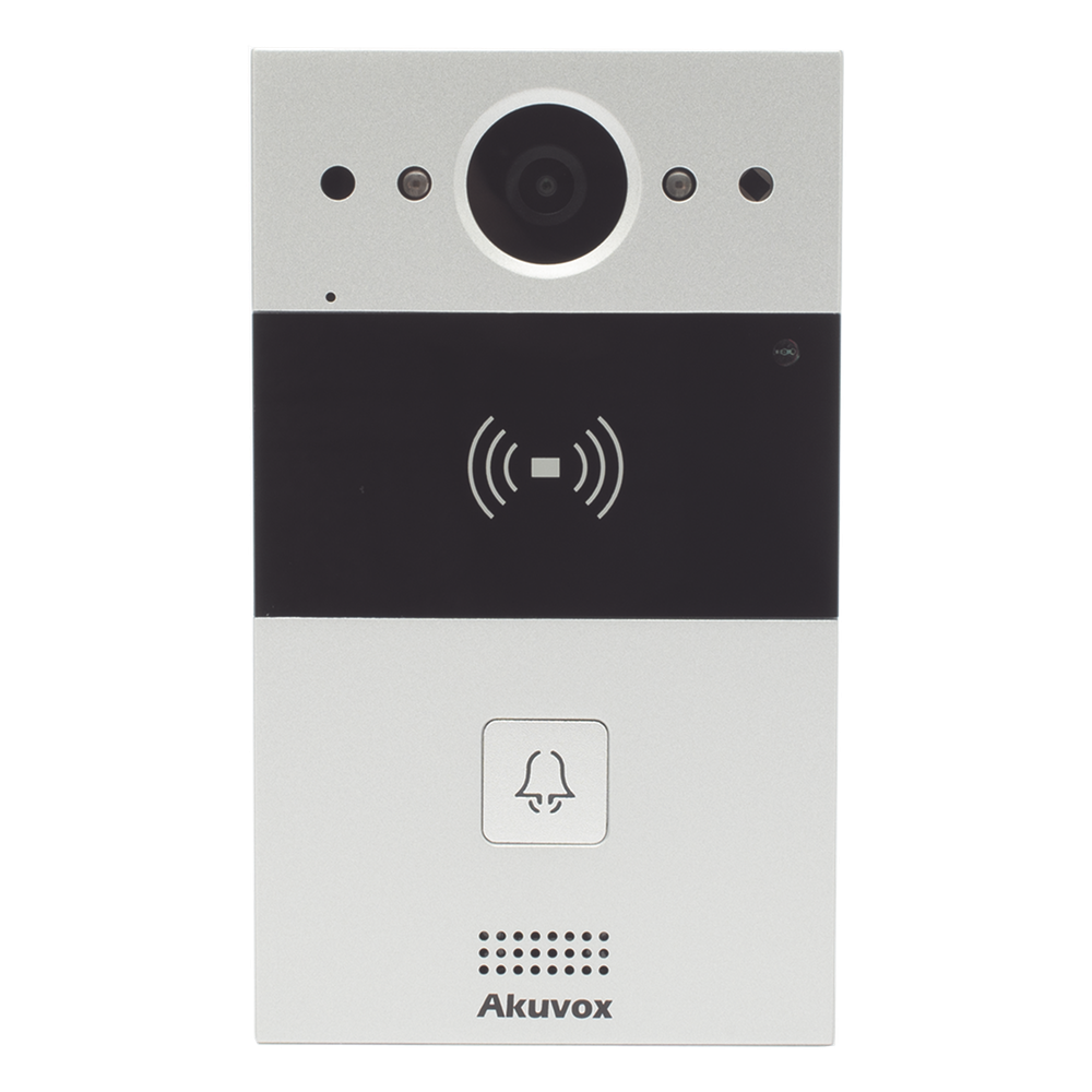 Videoportero de 1 Botón / Lector de Tarjetas MIFARE y PROX EM / Notificación a APP / 100% en la Nube / Notificación por Llamada Telefónica / SIP / ONVIF / IP65 / Cámara 2MP / Panel de Aluminio / Control de 2 Puertas