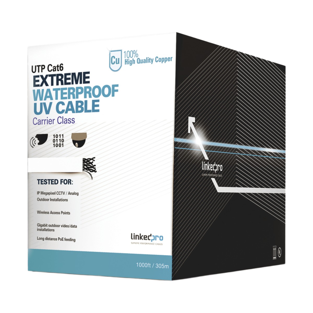 Bobina de Cable UTP Cat6 para Exterior en Color Blanco / 305 Metros (1000 Pies) / Certificada UL / Sin Blindaje