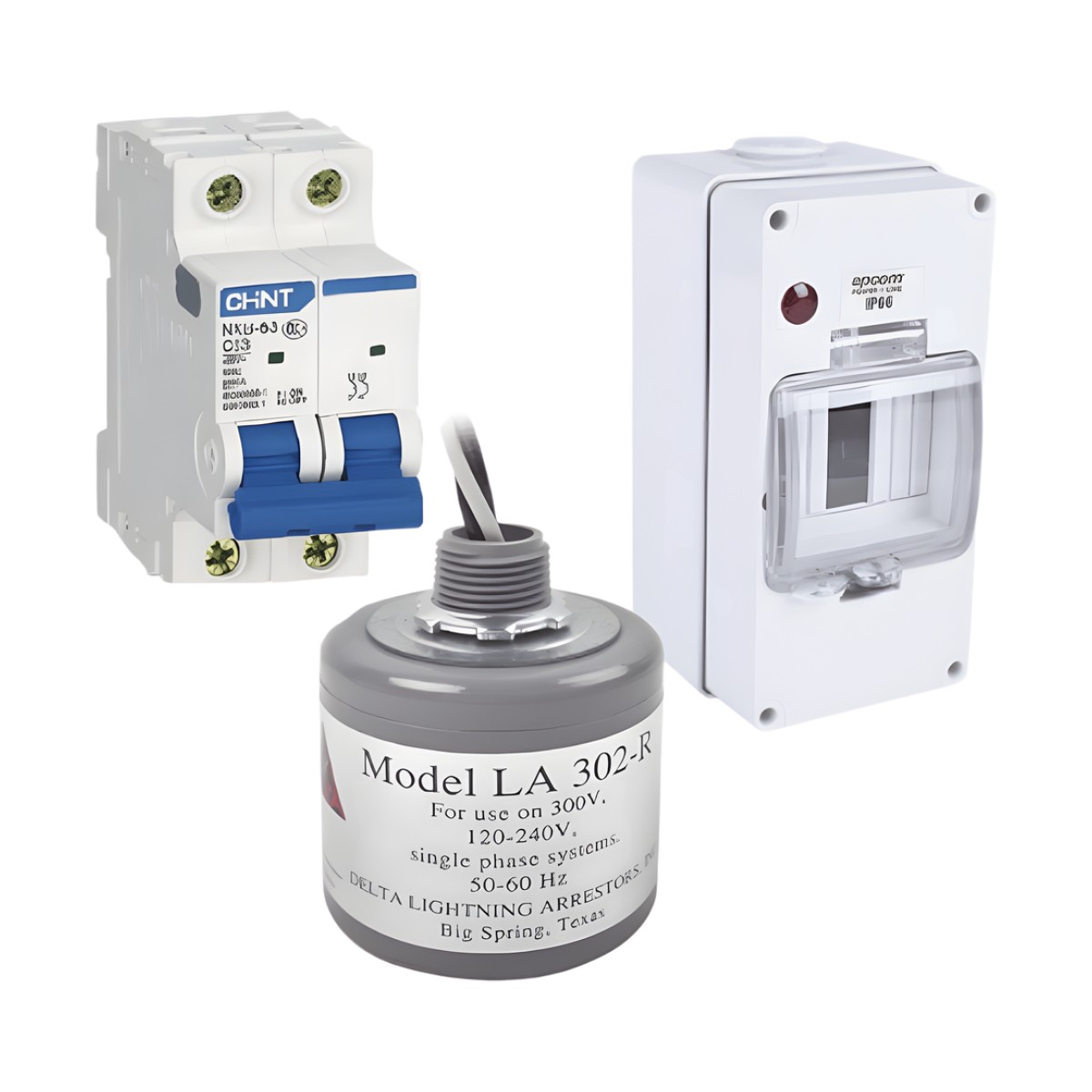 Kit de Centro de Carga Para Corriente Alterna, Breaker de hasta  400 Vca de 40 A con Supresor de Picos Transitorios.