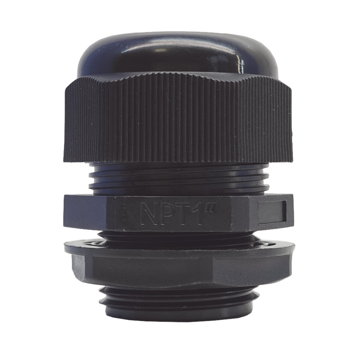 Conector Plástico Negro Tipo Glándula para Rosca NPT 1"