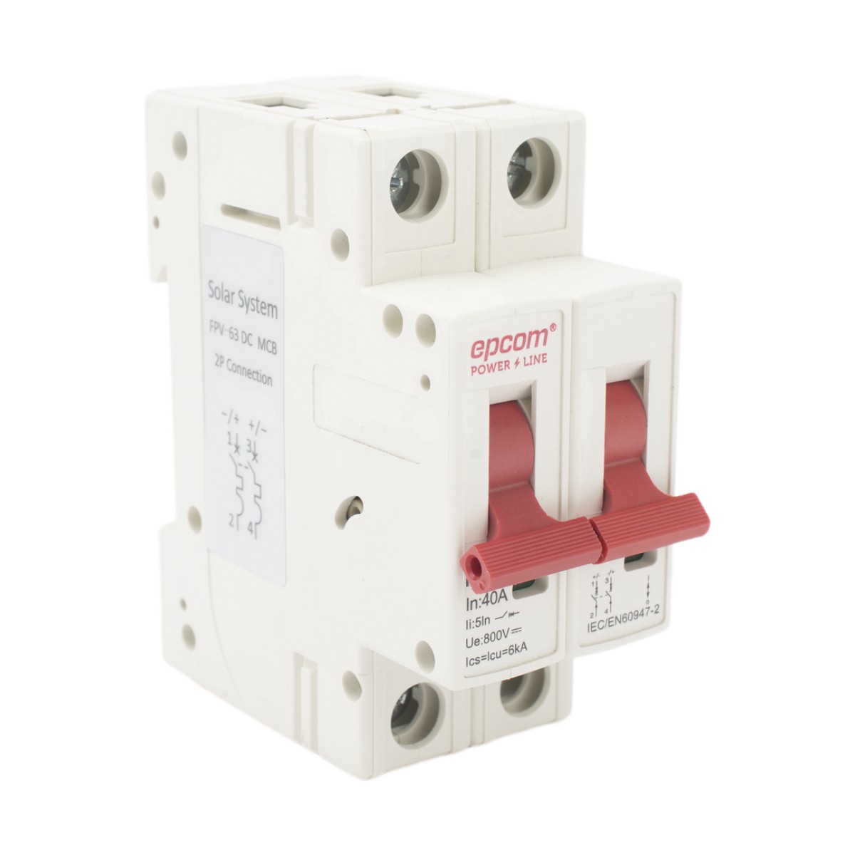 Protección Térmica/ Interruptor 2P, 40 A,  Corriente Directa  800 Vcc para Aplicación Fotovoltaica Montaje Riel DIN
