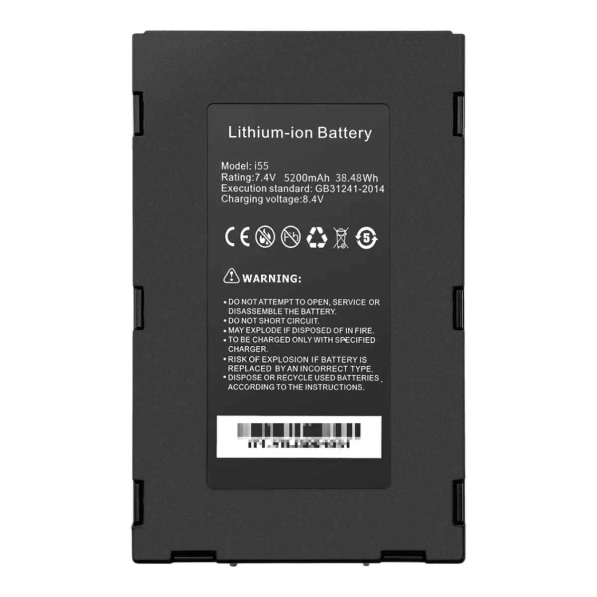 Batería Li-ion para tester de Video | Compatible con TPTURBO4KOTDR | 7.4 VCC 5200 mAh 38.48 Wh | Voltaje de Carga 8.4 VCC | Dimensiones 122x74x20 mm (4.8x2.91x0.78 in) | Peso Neto 340 g (0.75 lb) | Estándar GB31241-2014