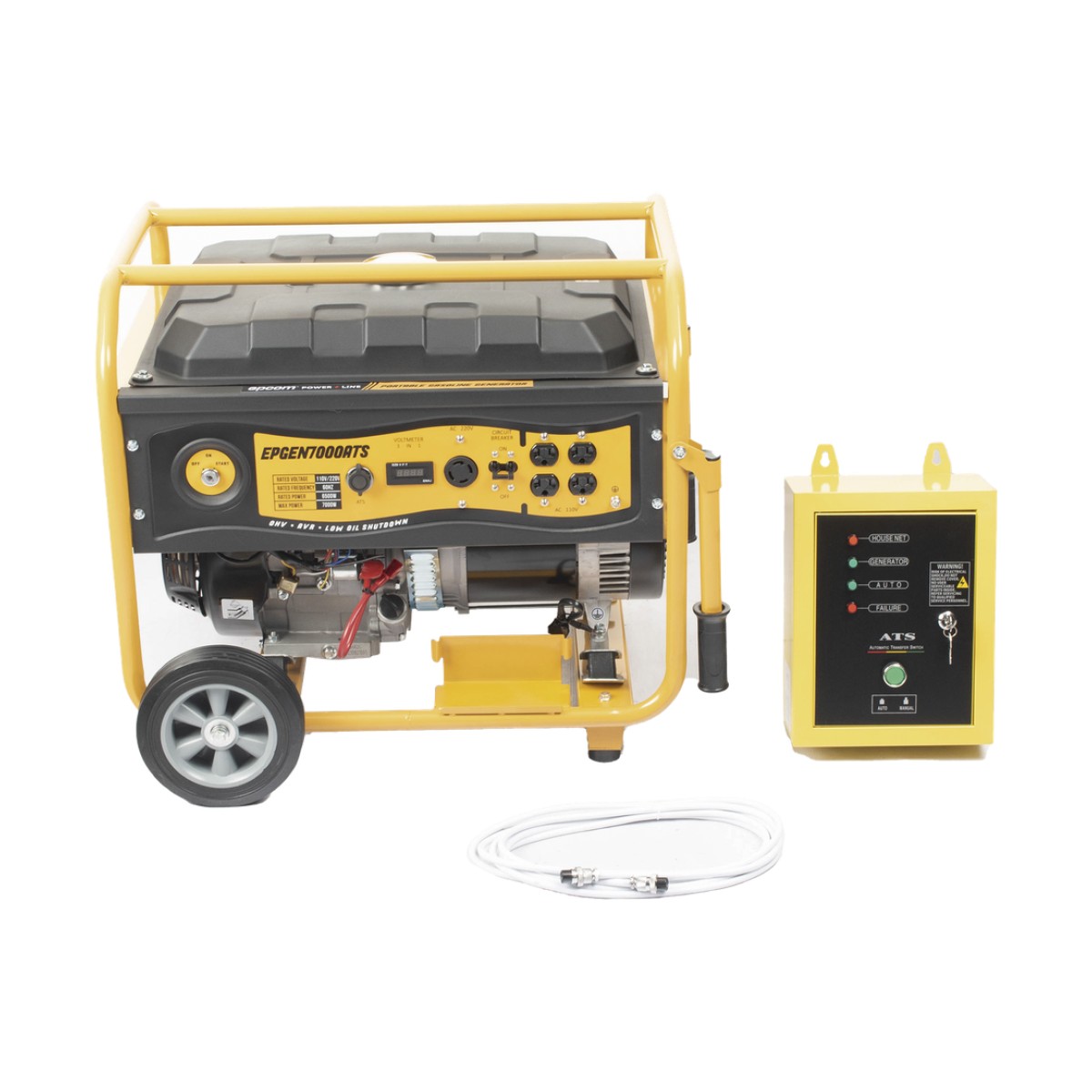 Generador a Gasolina / Planta de Emergencia con Encendido Automático, 6.5KW, 220Vac 2 Fases, Jaula con Ruedas para Fácil Traslado