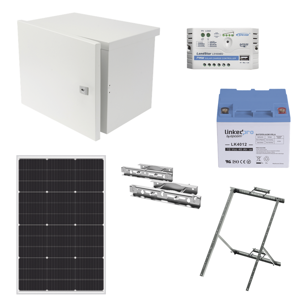 Kit de Alimentación PV para CCTV 12 Vcc Hasta Máximo 14 Watts para Cámara y Enlace