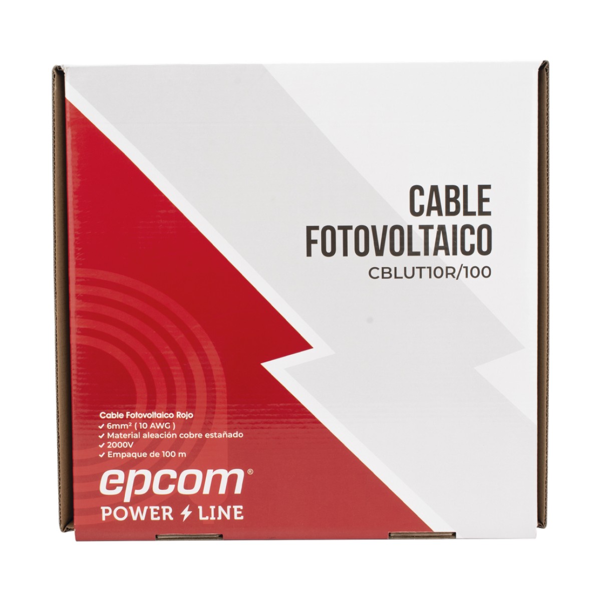Cable Fotovoltaico Rojo / Cobre Estañado / 6 mm² (10 AWG) / 2000V / Rollo 100m / UL 4703 y TUV