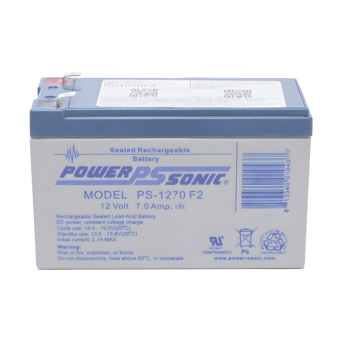 Batería 12V, 7AH, Para Respaldo, Tecnologías AGM/VRLA, 5 Años Vida Útil, Terminales F2, Reconocida UL