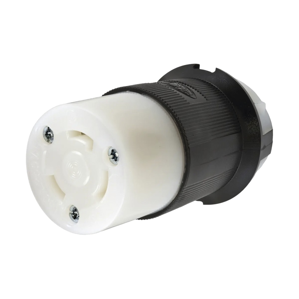 Conector Industrial con Bloqueo de Media Vuelta / 30 A 250 V CA / 2 Polos 3 Hilos / Color Blanco y Negro / Nema L6-30R.