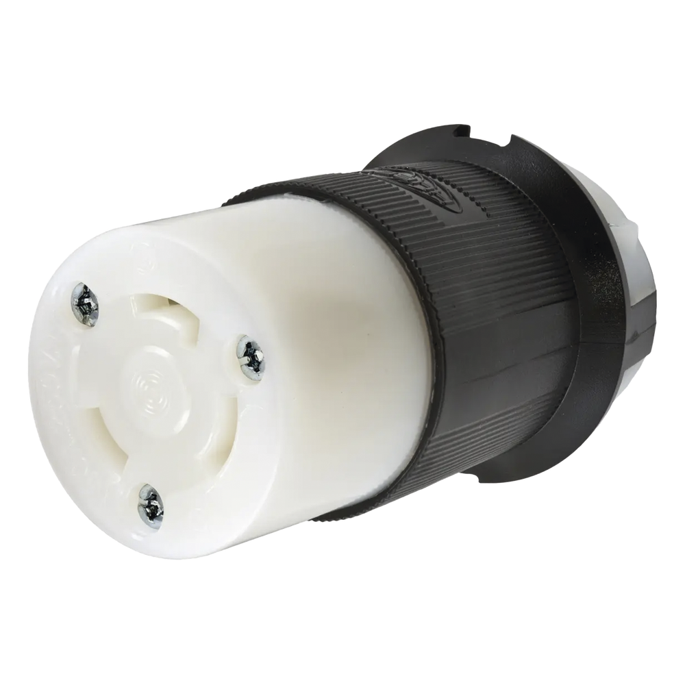 Conector Industrial con Bloqueo de Media Vuelta / 30 A 250 V CA / 2 Polos 3 Hilos / Color Blanco y Negro / Nema L6-30R.