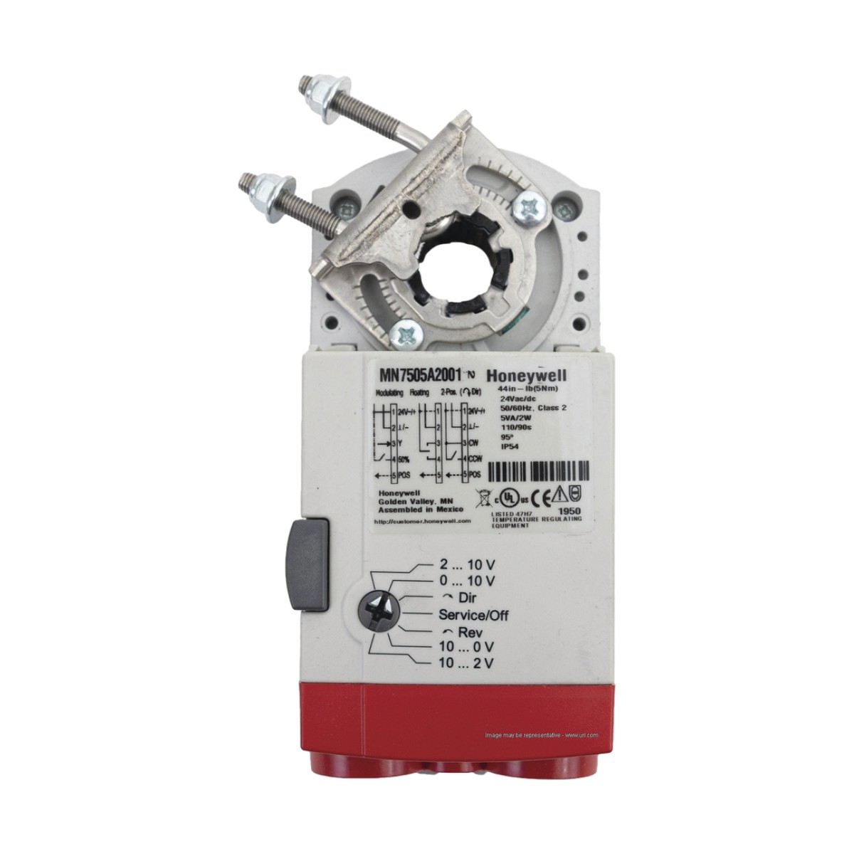 Actuador de Acople Directo sin Retorno por Resorte / 44 lb-in (5 Nm) / Control Modulante 0(2)-10 Vdc / 0(4)-20 mA / Retroalimentación 0(2)-10 Vdc / Alimentación 24 Vac/Vdc / Carrera 95° en 95 s / Plenum