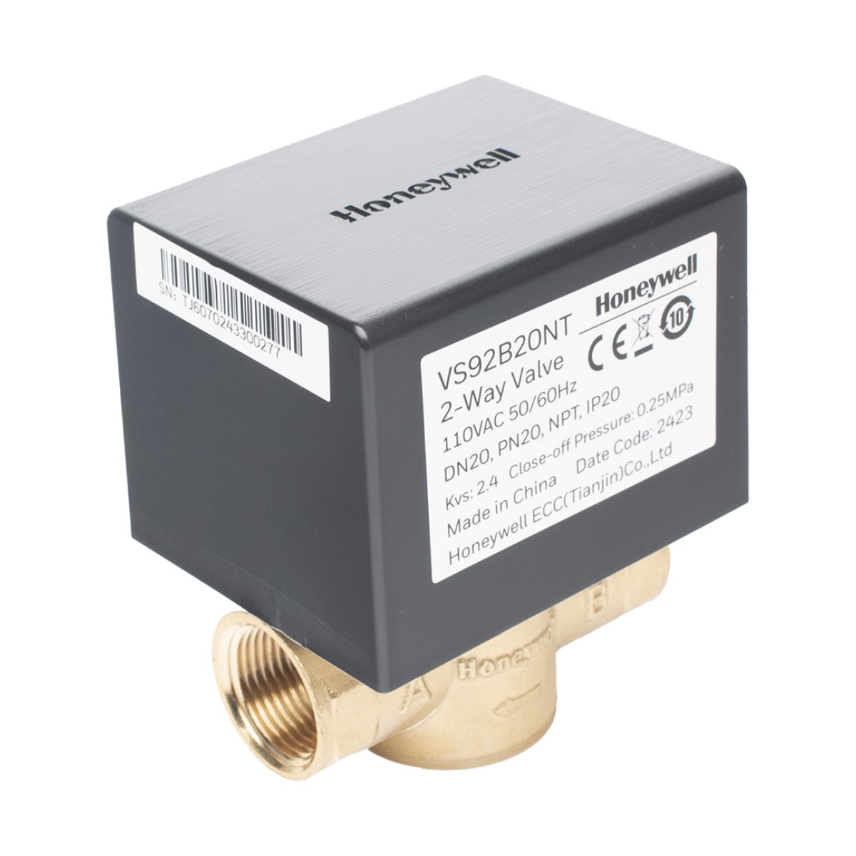 Válvula de control eléctrica de 2 vías para fancoil, retorno por resorte, normalmente cerrada, 110 V CA, DN20 (3/4"), conexión NPT