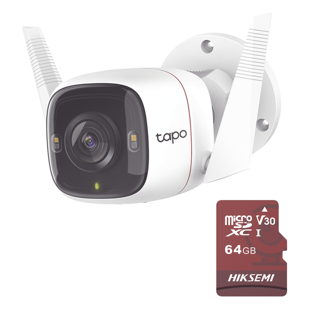 Kit de Cámara IP Wi-Fi / Incluye 1 Pieza Modelo TAPO-C320WS  /  Utiliza La App Tapo / 1 Memoria Micro SD Modelo Mod  HS-TF-E1/64G