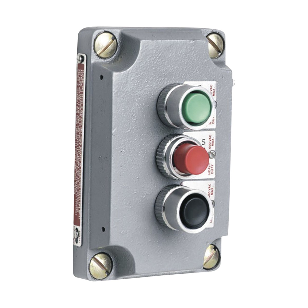 Cubierta para Estación de Control con Tres Botones Pulsadores Rojo-Verde-Negro. / Uso en Áreas Clasificadas.