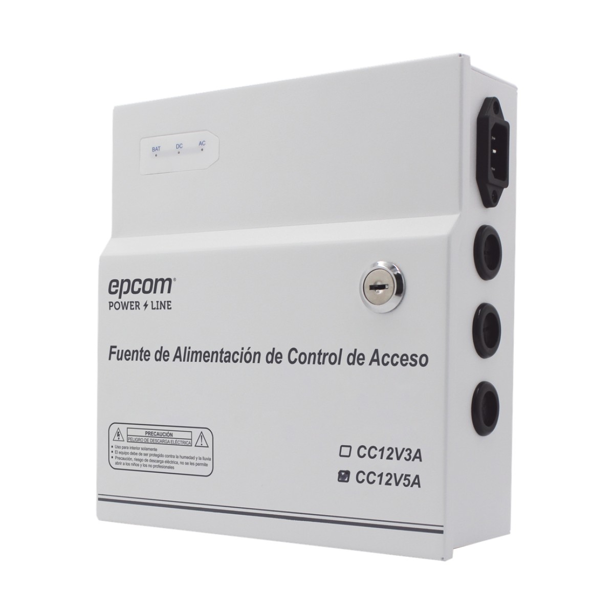 Fuente de Poder / 1 Salida 11-15 Vcc /  5 A / Temporizador Integrado / Con Capacidad de Batería de Respaldo / Requiere Batería / Aplicaciones en sistemas de control de Acceso
