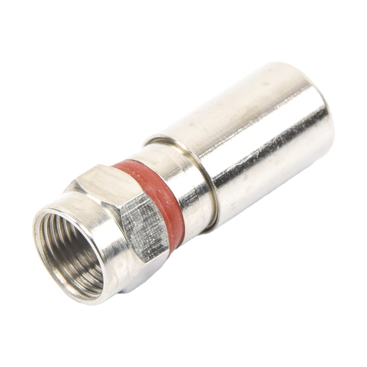 Conector F Macho de Compresión, Metálico para cable RG-6, Cuerpo de Bronce Niquelado.