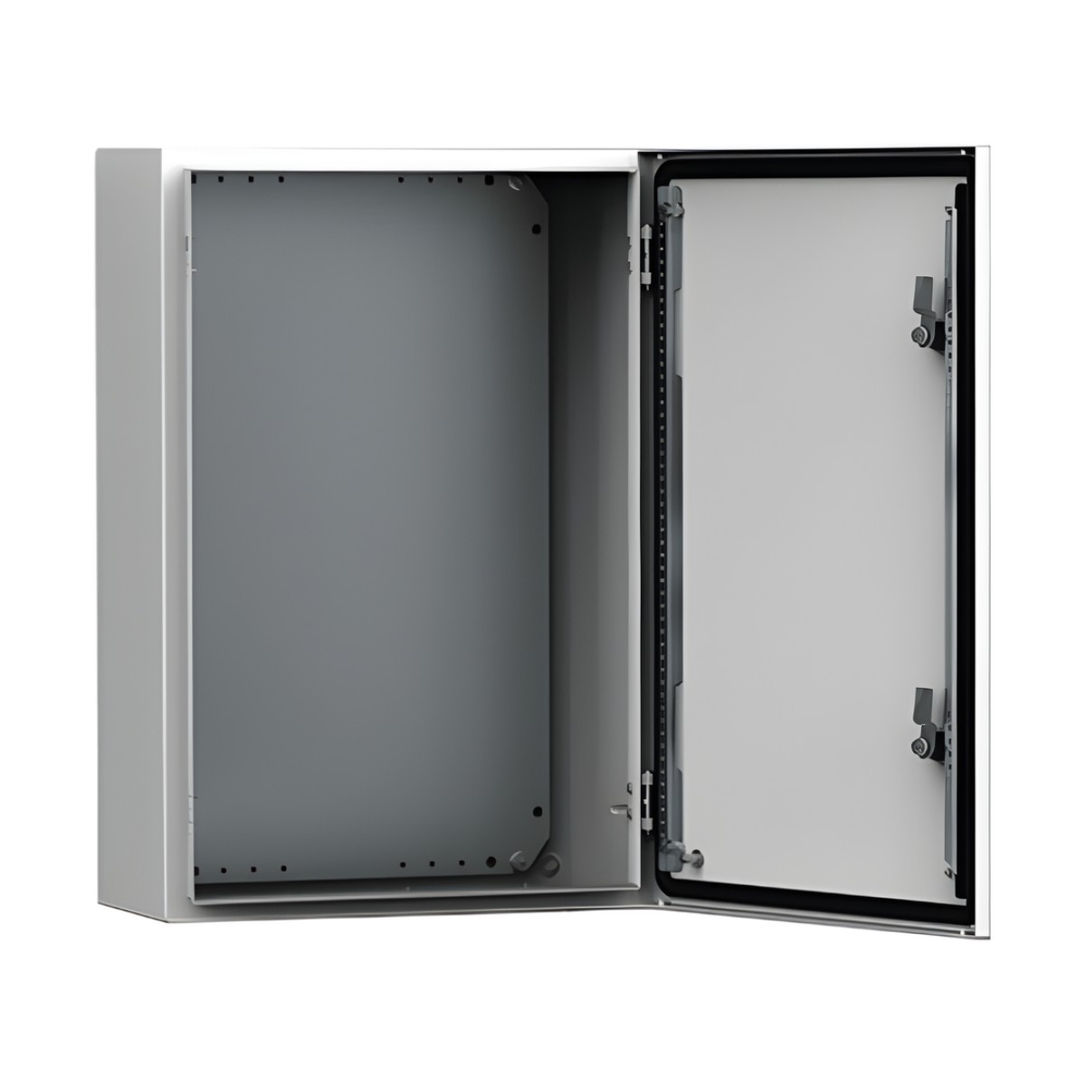 Gabinete de Uso Exterior MAS 600 x 600 x 210 mm NEMA 4/12/13; IP66; IK10 de Acero Dulce 1.5 mm con Platina de Montaje Incluida Color Gris Claro